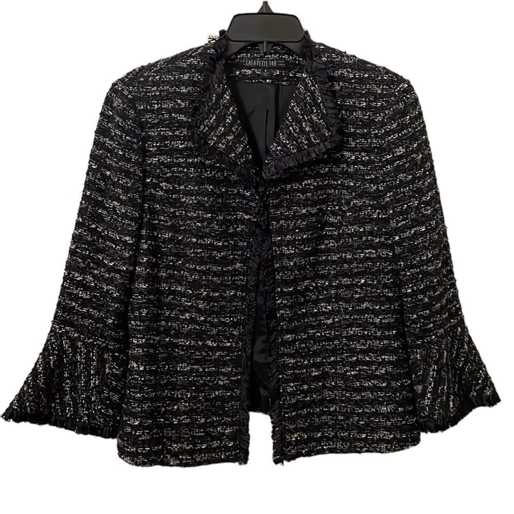 Lafayette 148 New York Women's Black Tweed Metallic Blazer Suit Jacket Size 8
